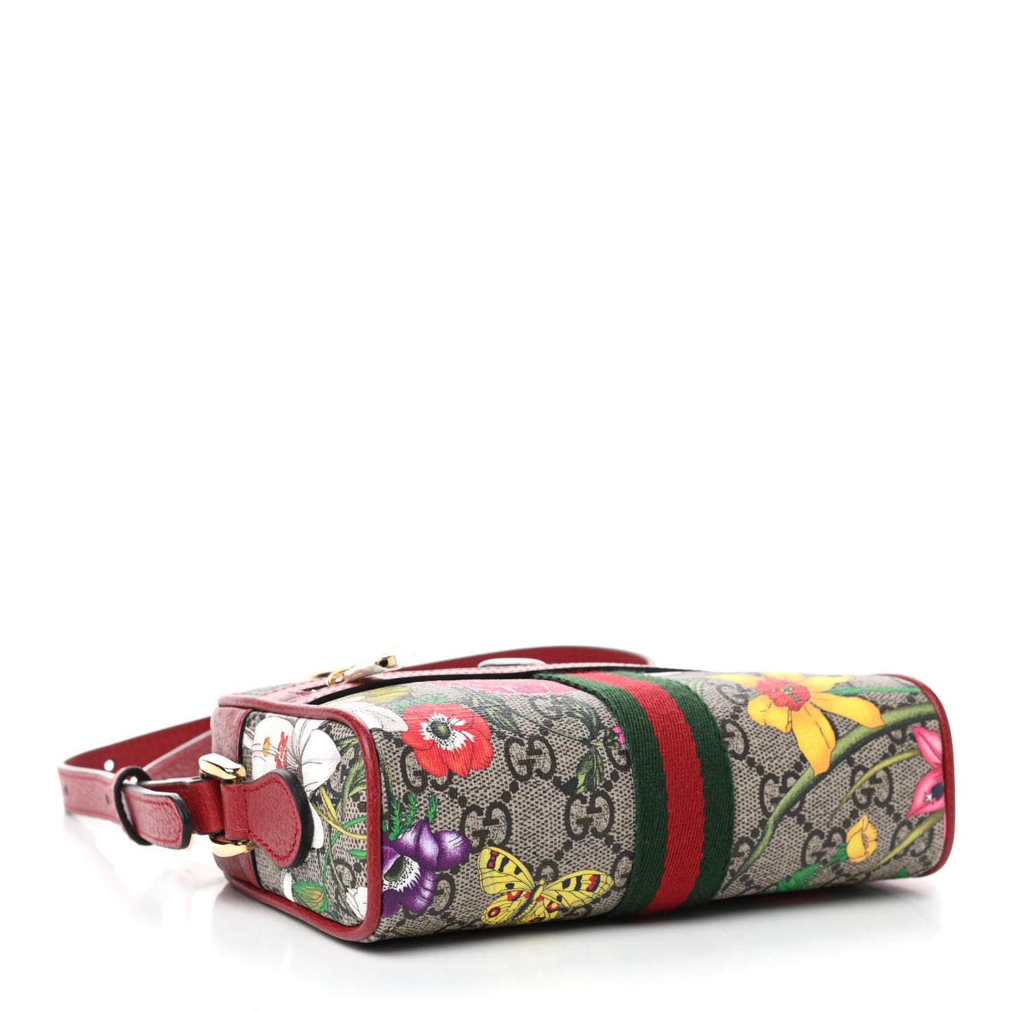 GG Supreme Monogram Flora Web Mini Ophidia Shoulder Bag Red