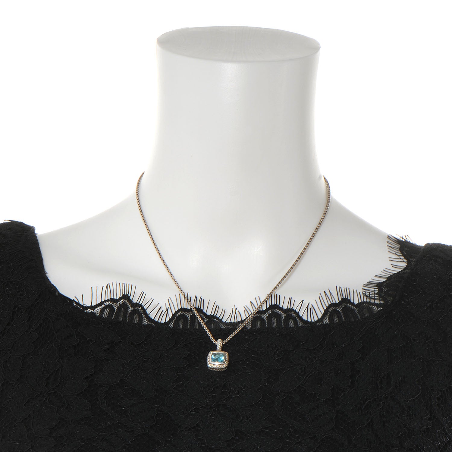 David Yurman Sterling Silver Diamond Blue Topaz 7mm Petite Albion Pendant Necklace 2 of 5