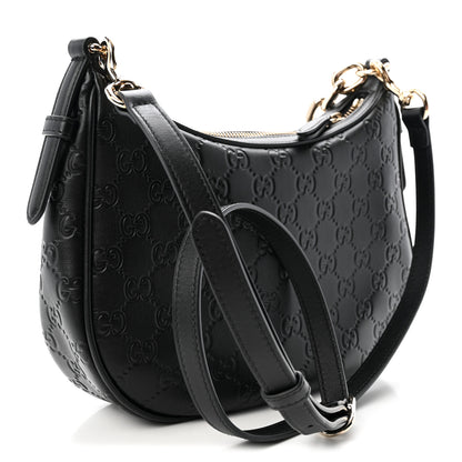 Gucci GG Calfskin Embossed Emblem Medium Half Moon Shoulder Bag Black 3 of 10