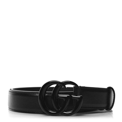 Gucci Azalea Calfskin Enamel Monochrome Double G 30mm Belt 100 40 Black 1 of 6
