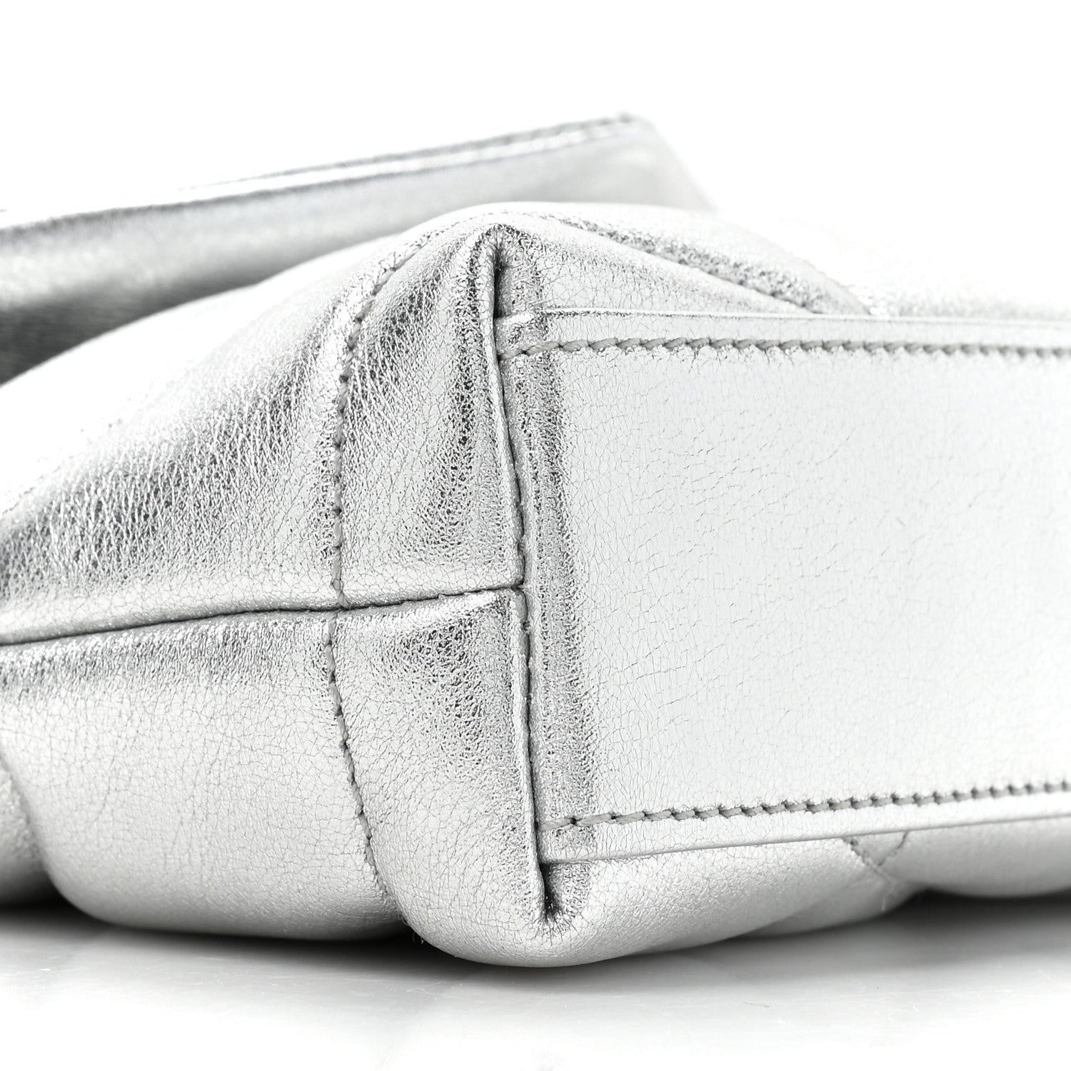 Saint Laurent Metallic Lambskin Monogram Loulou Puffer Pouch Clutch Silver 12 of 13