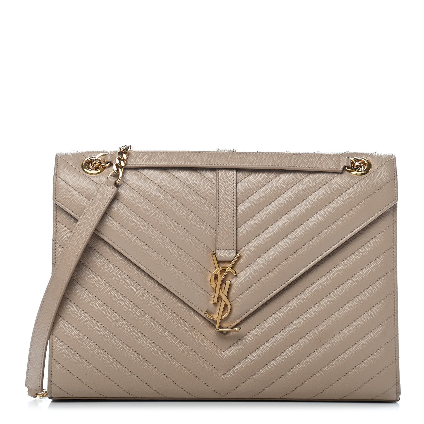 Grain De Poudre Matelasse Chevron Large Monogram Satchel Dark Beige