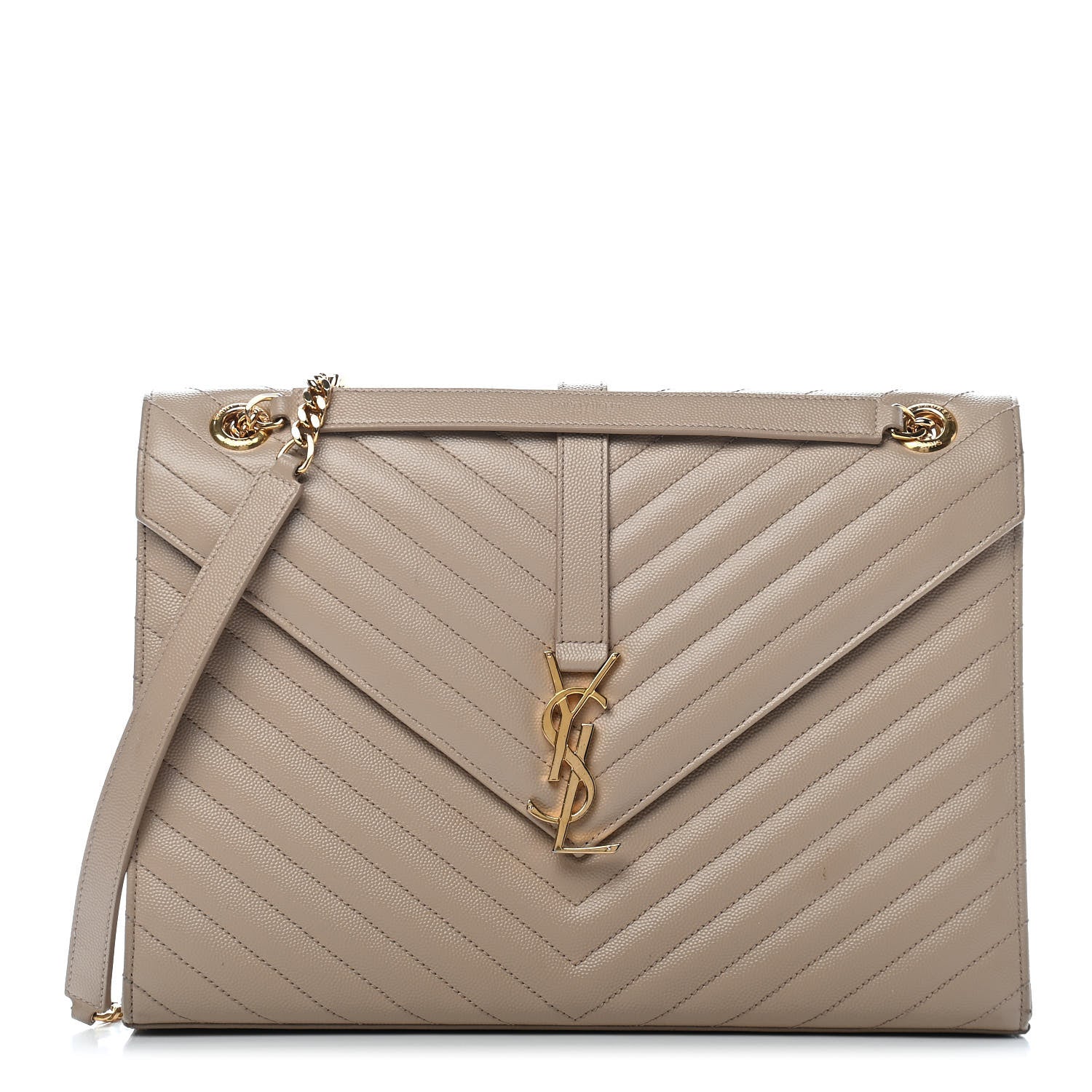 Saint Laurent Grain De Poudre Matelasse Chevron Large Monogram Satchel Dark Beige 1 of 15
