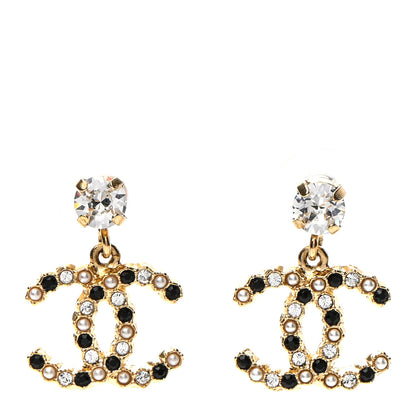 Chanel Resin Crystal Pearl CC Drop Earrings Gold Black 1 of 4