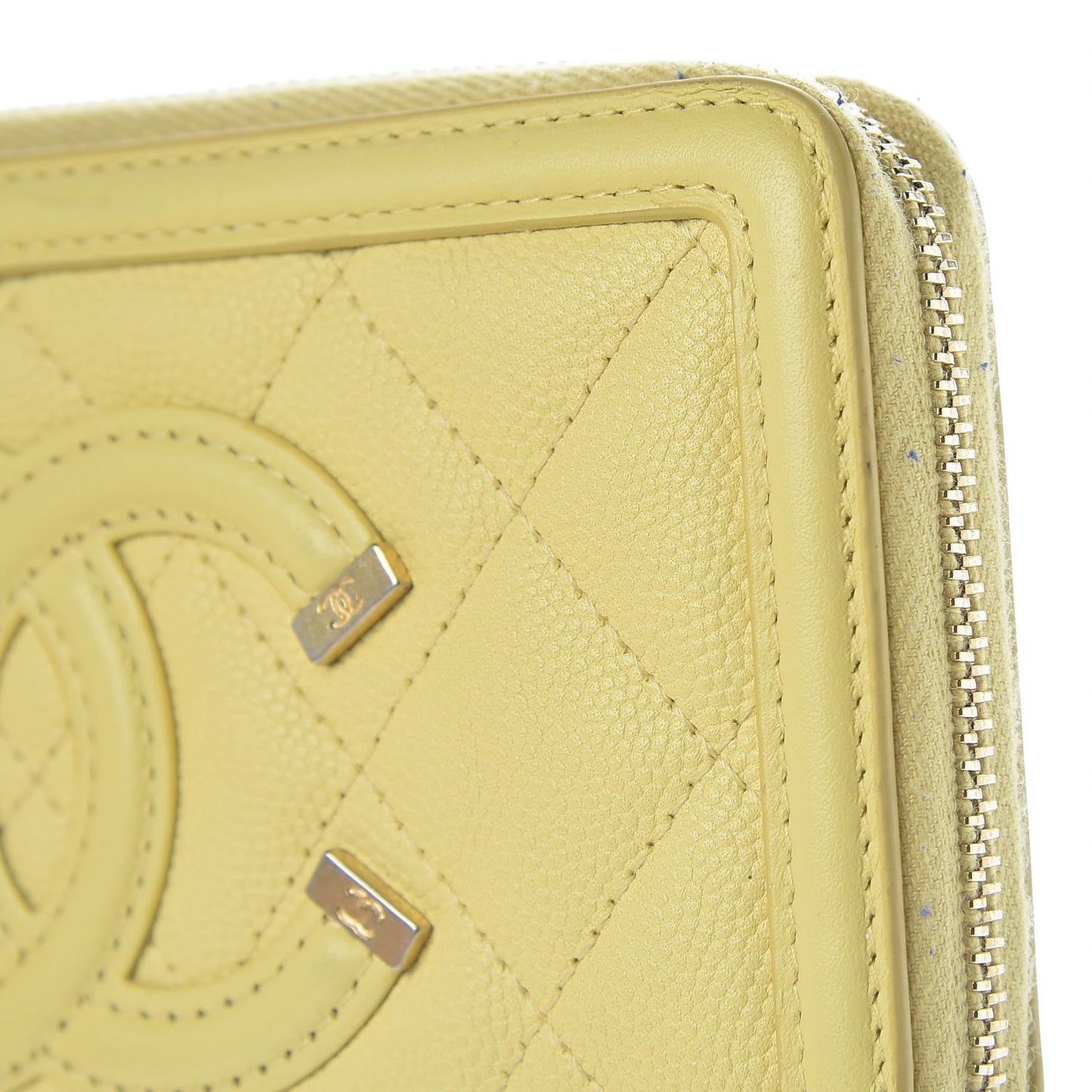Caviar Quilted Medium Filigree Zip Around Wallet Yellow