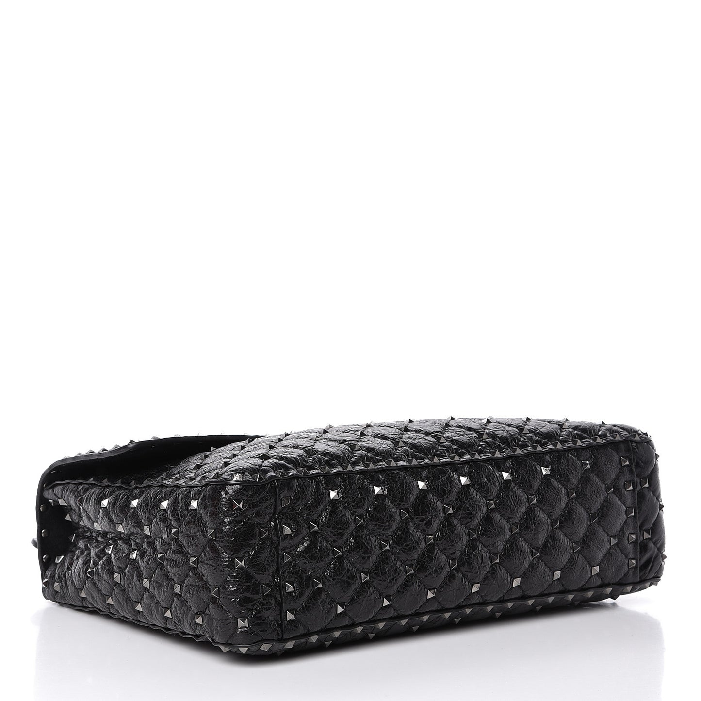 Craquele Nappa Large Rockstud Spike Shoulder Bag Black