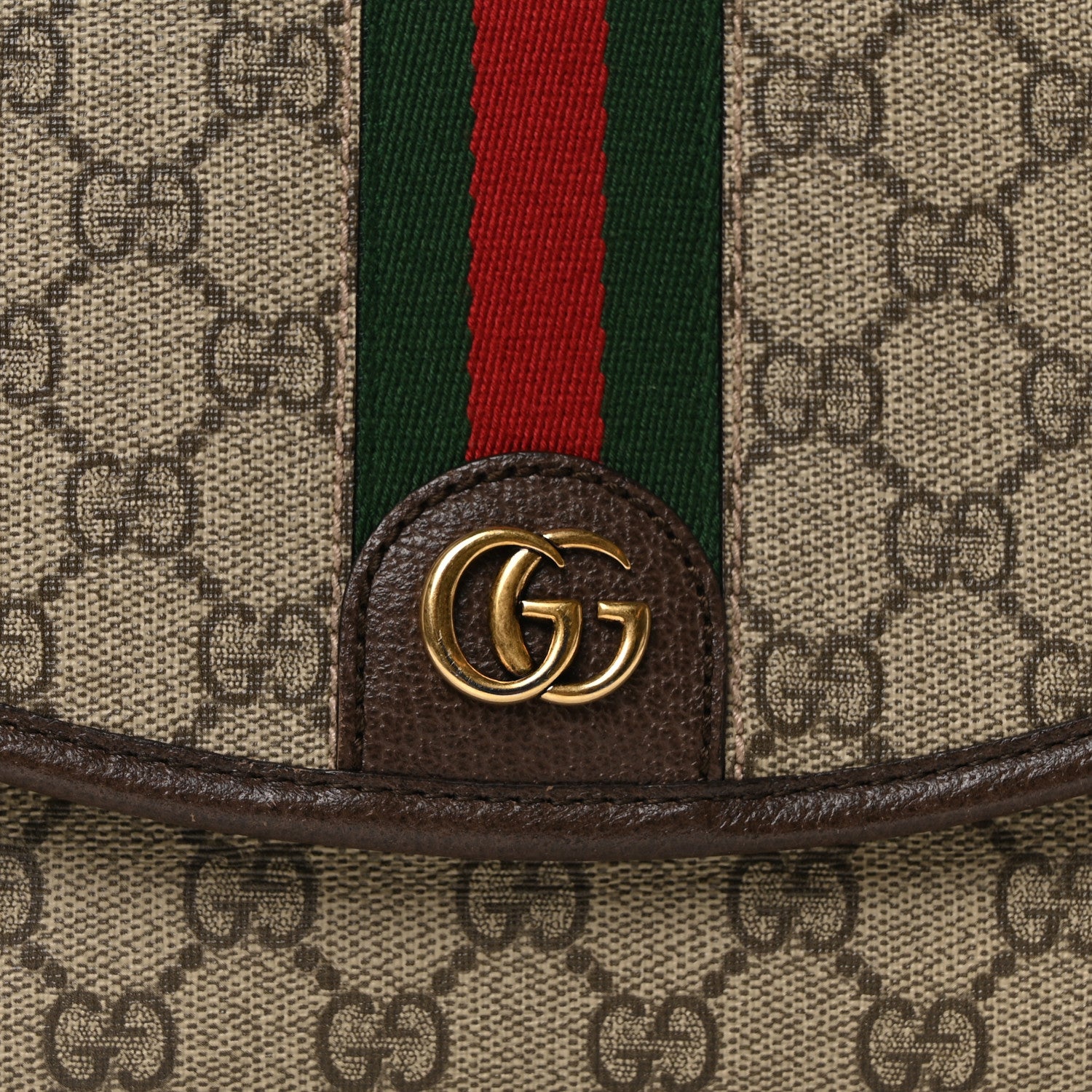 Gucci GG Supreme Monogram Textured Dollar Calfskin Web Ophidia Flap Shoulder Bag  Beige Ebony New Acero 8 of 11