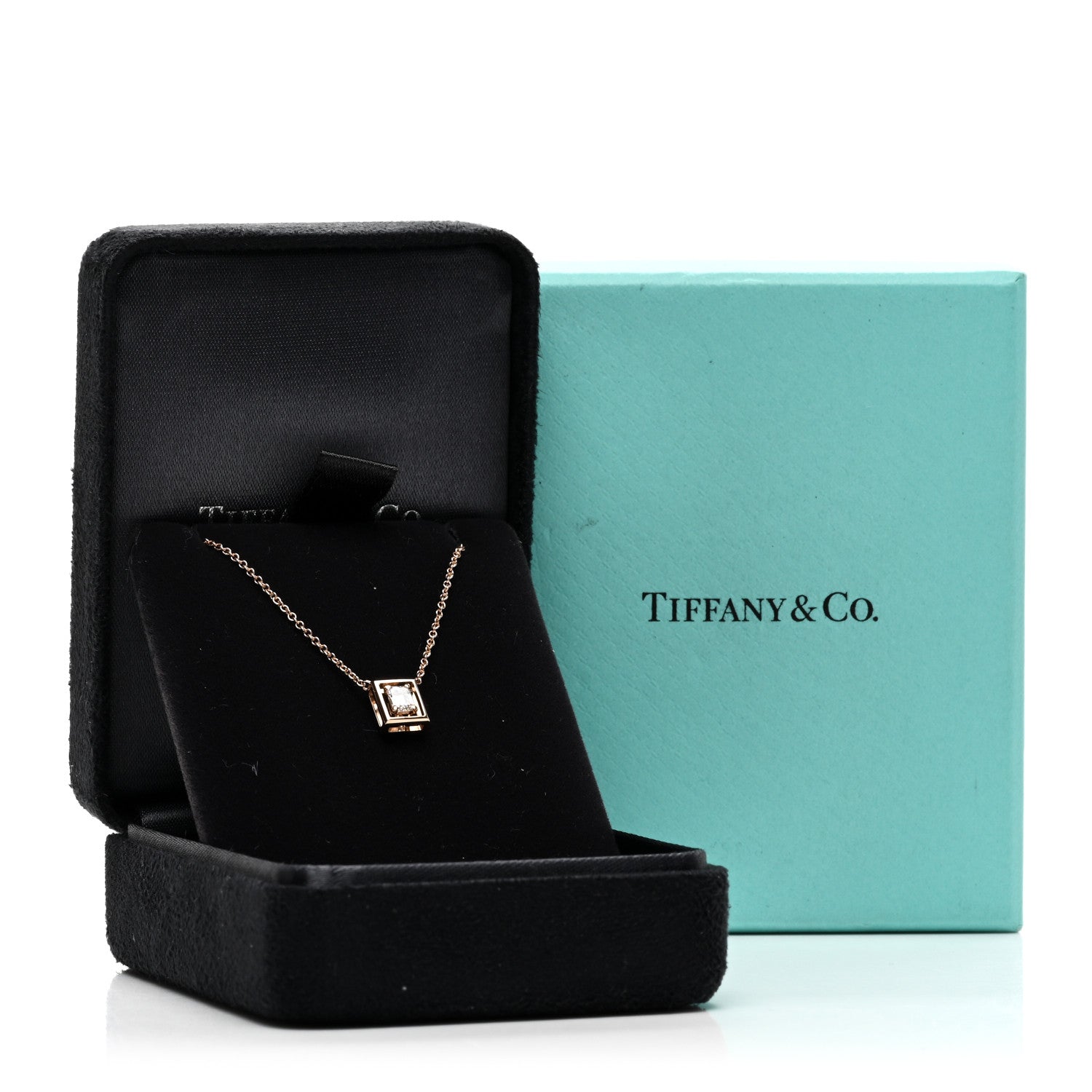 Tiffany 18K Rose Gold Diamond Jewel Box Pendant Necklace 5 of 5