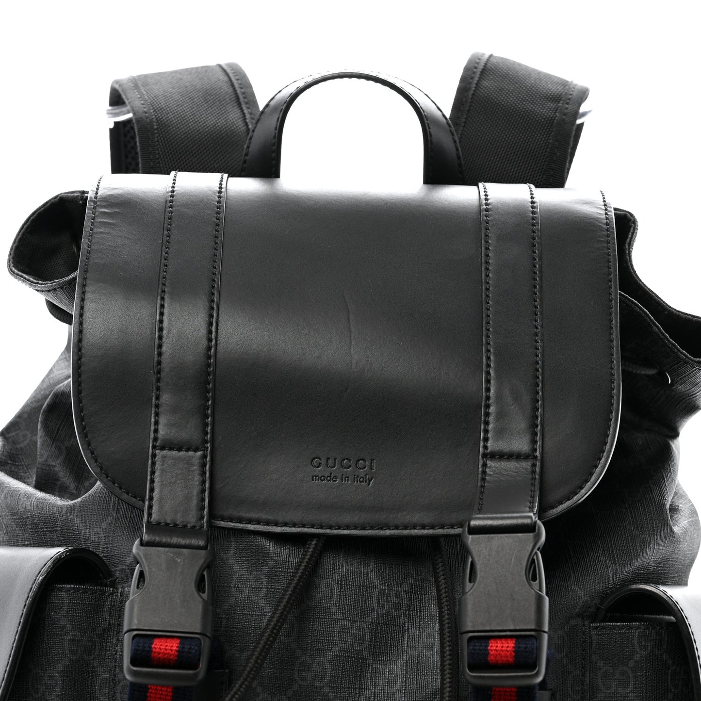 Soft GG Supreme Monogram Calfskin Web Double Buckle Backpack Black