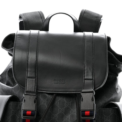 Gucci Soft GG Supreme Monogram Calfskin Web Double Buckle Backpack Black 8 of 16