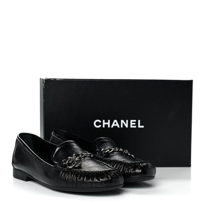 Chanel Crackled Patent Calfskin CC Mocassin Loafers 38.5 Black 9 of 9