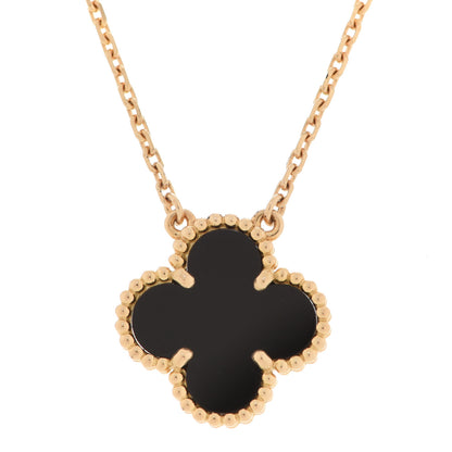 Van Cleef & Arpels 18K Yellow Gold Black Onyx Vintage Alhambra Pendant Necklace 4 of 7