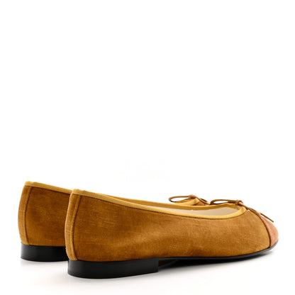 Chanel Velvet Cap Toe CC Ballerina Flats 39.5 Brown Light Brown 4 of 8