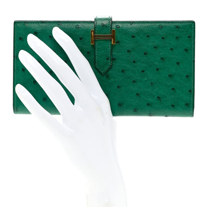 Hermes Ostrich Bearn Gusset Wallet Vert Vertigo 2 of 6