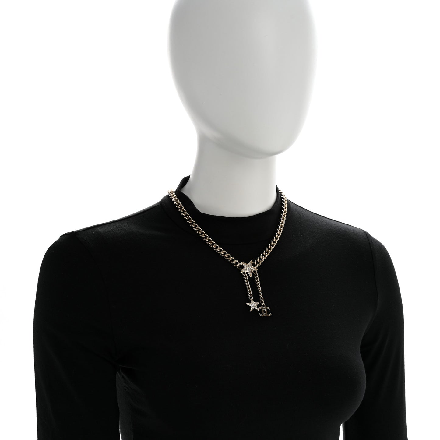 Metal Crystal Chain CC Star Pendant Choker Necklace