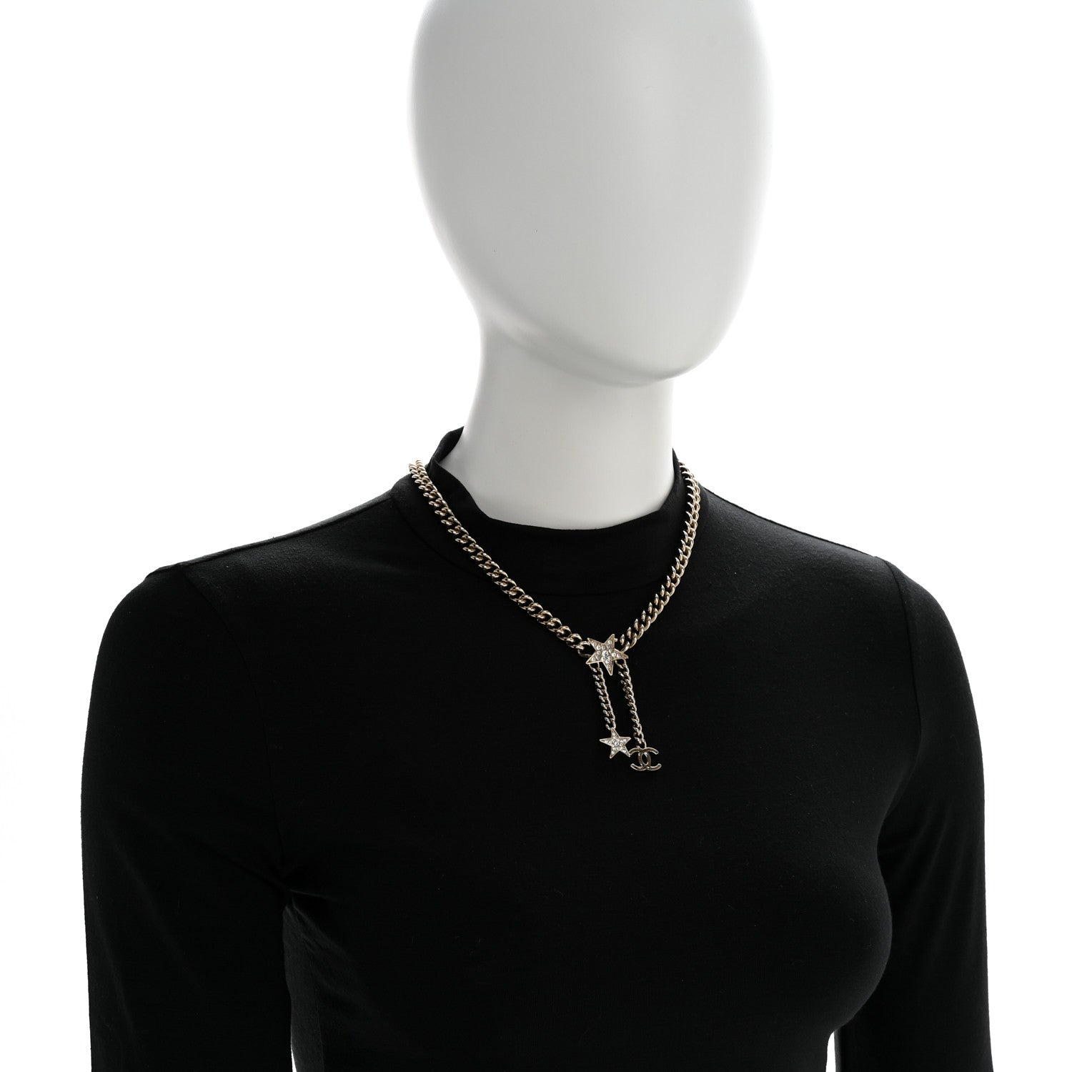 Chanel Metal Crystal Chain CC Star Pendant Choker Necklace 2 of 6
