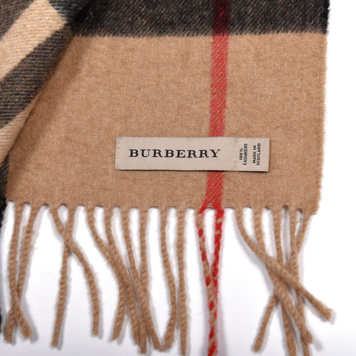 Burberry Cashmere Giant Check Fringe Scarf Camel 3 of 3