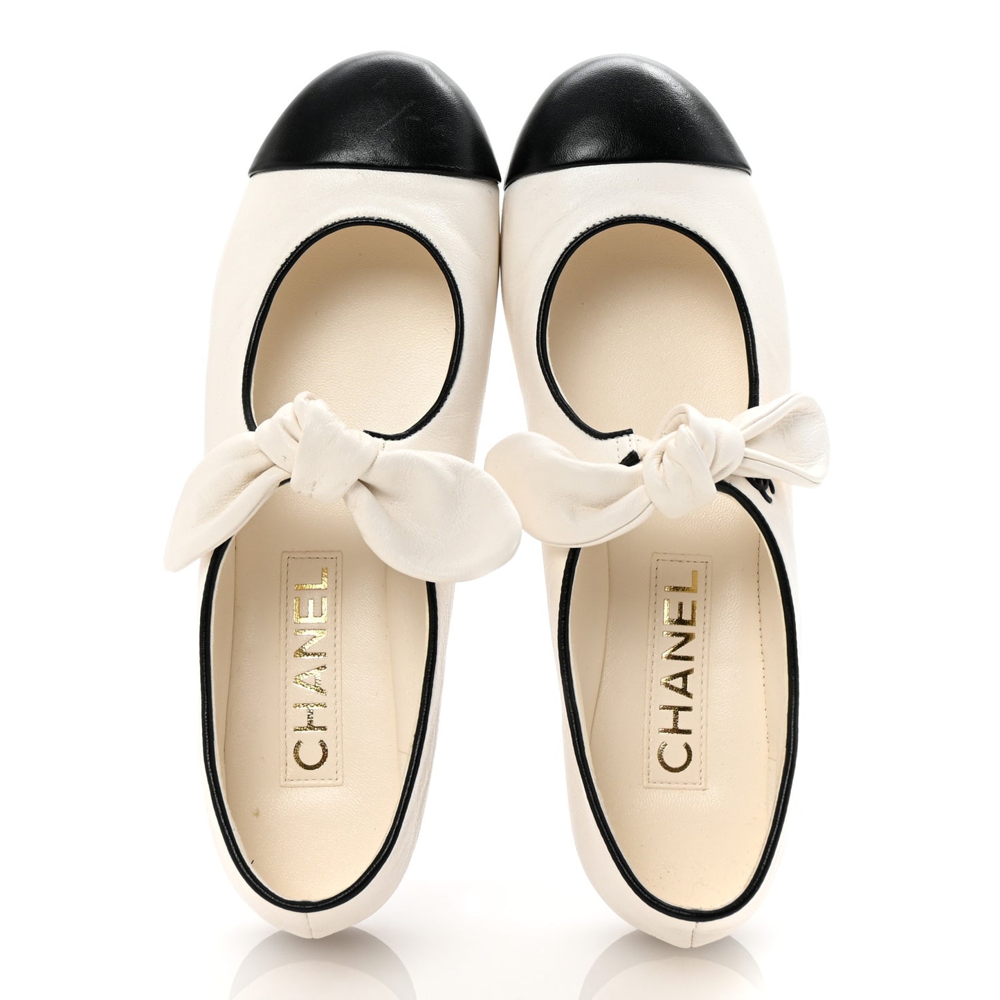 Lambskin Bow Mary Jane Flats 36.5 White Black