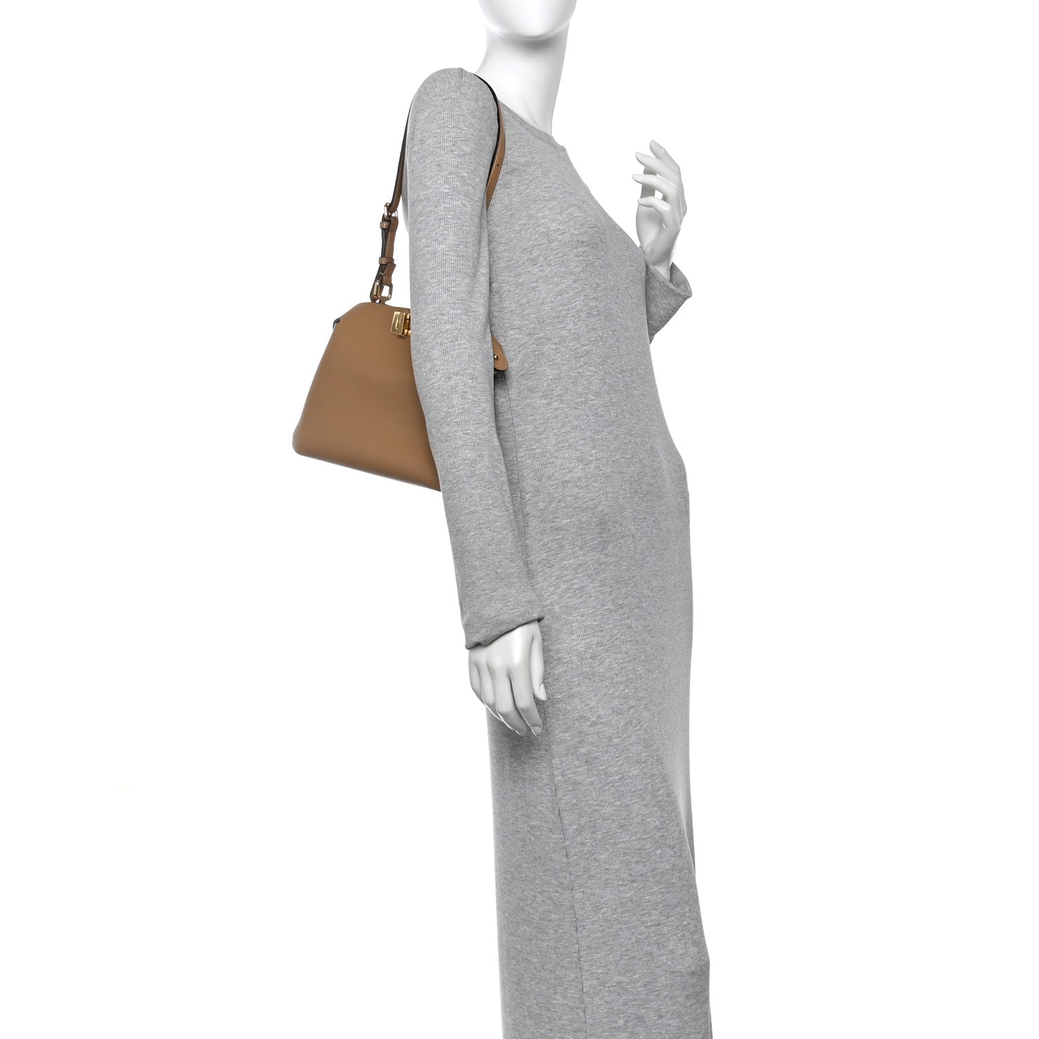 Fendi Vitello Small Soft Peekaboo Satchel Cappuccino 2 of 9