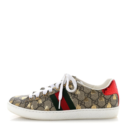 Gucci GG Supreme Monogram Bees Ayers Web Womens Ace Sneakers 38 Beige Oro Green Red 1 of 10