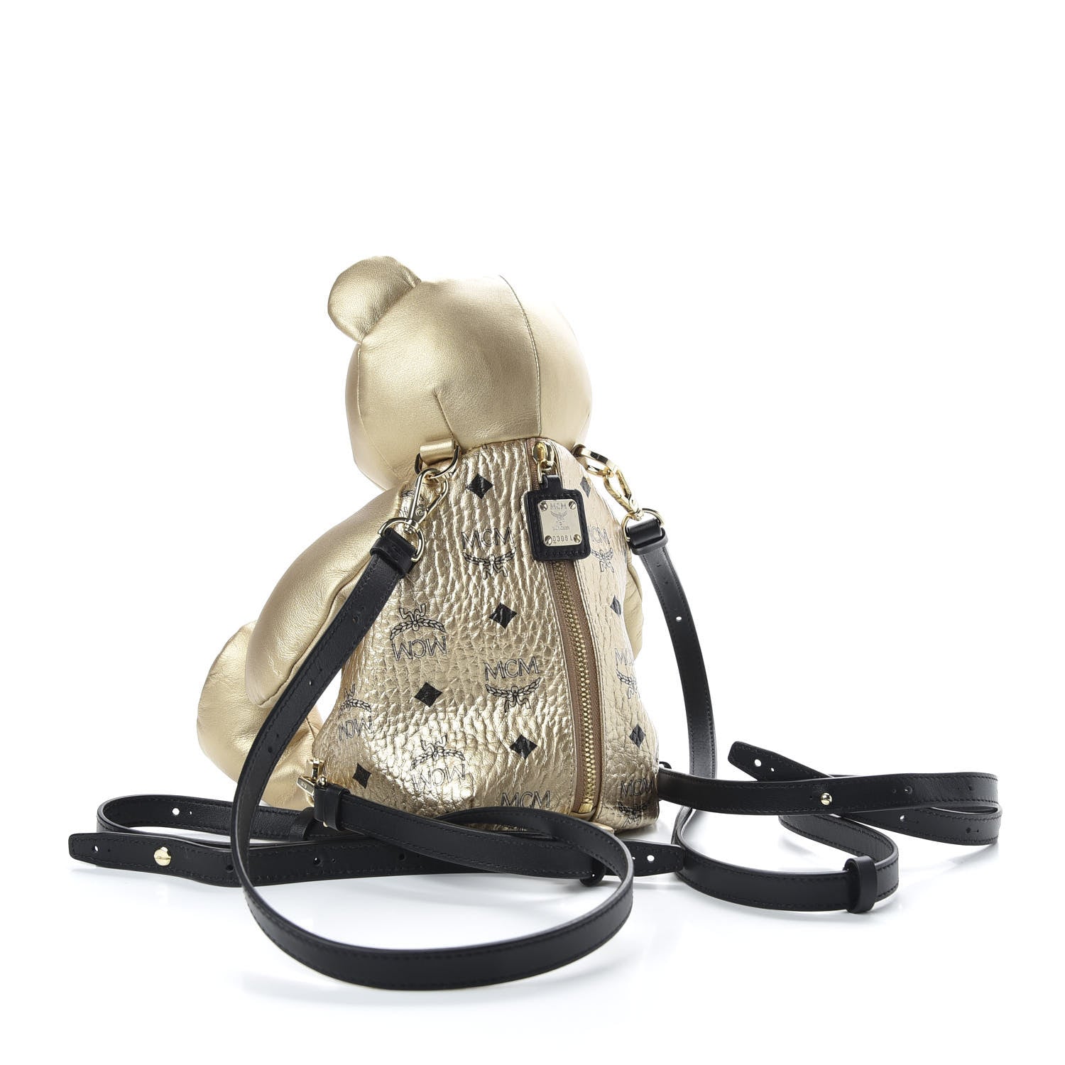 MCM Calfskin Visetos Bear Zoo Doll Backpack Gold 2 of 9