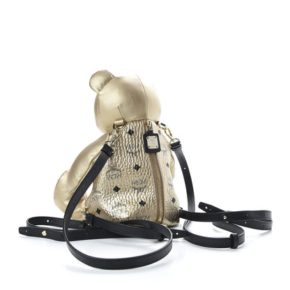 MCM Calfskin Visetos Bear Zoo Doll Backpack Gold 2 of 9