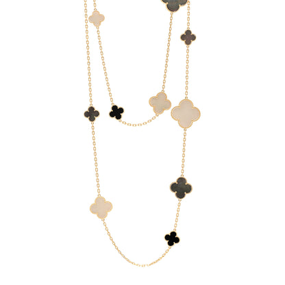 Van Cleef & Arpels 18K Yellow Gold Onyx Mother of Pearl 16 Motifs Magic Alhambra Necklace 1 of 6