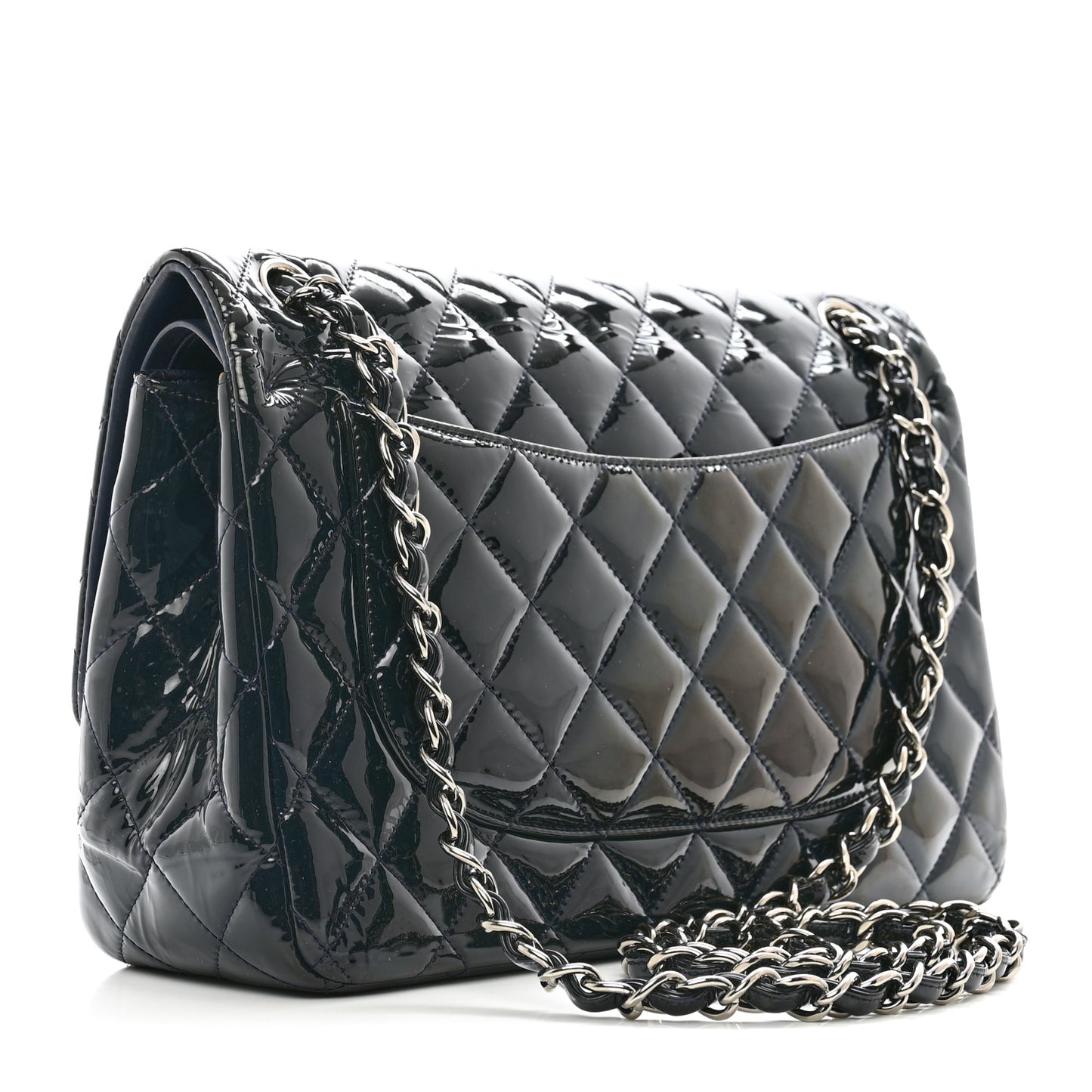 Patent Quilted Jumbo Double Flap Navy