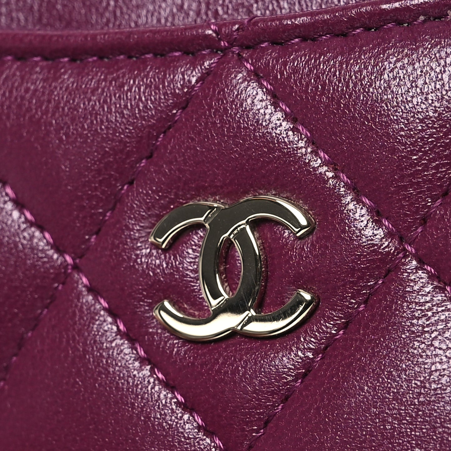Lambskin Quilted Zip Card Holder Wallet Dark Purple