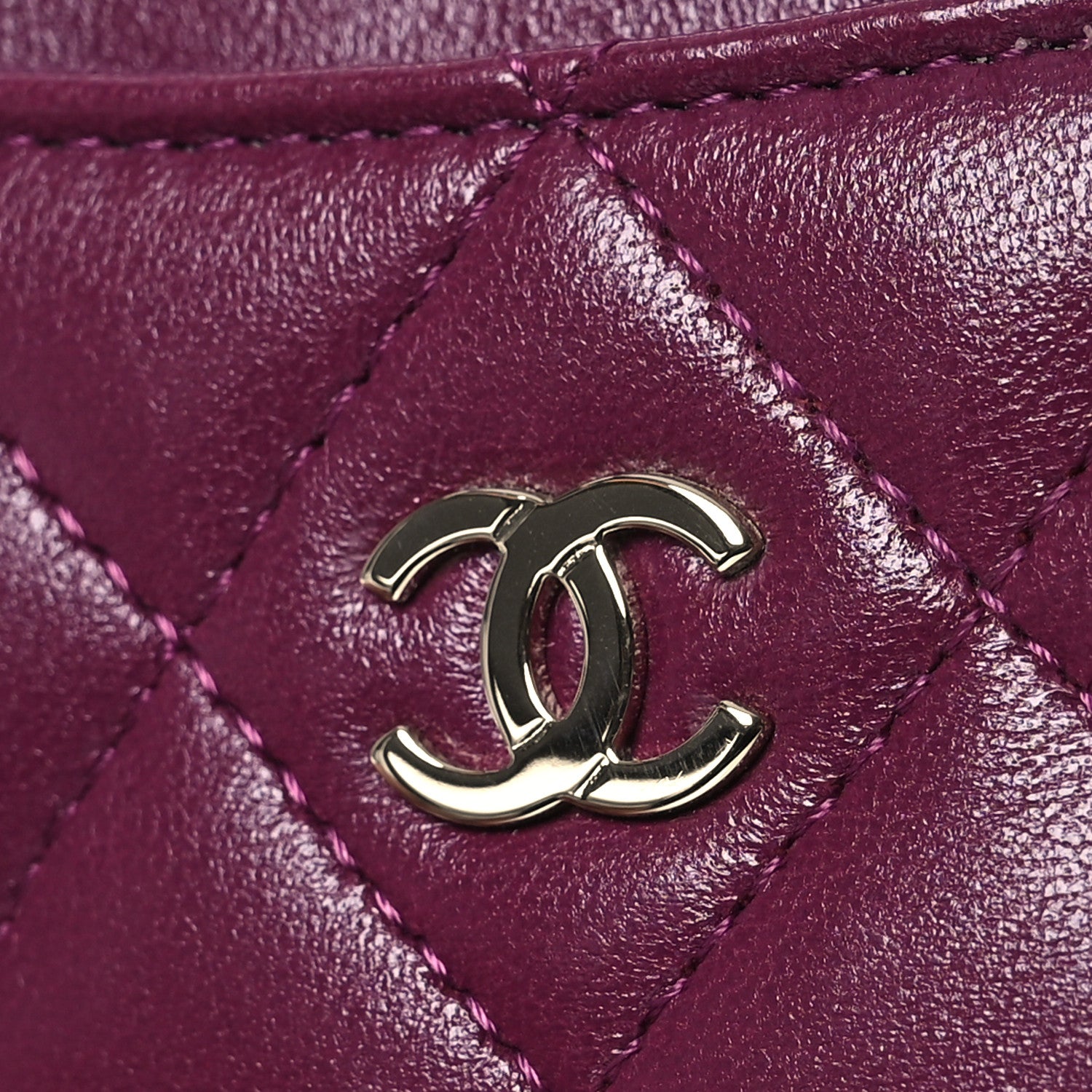 Chanel Lambskin Quilted Zip Card Holder Wallet Dark Purple 9 of 10