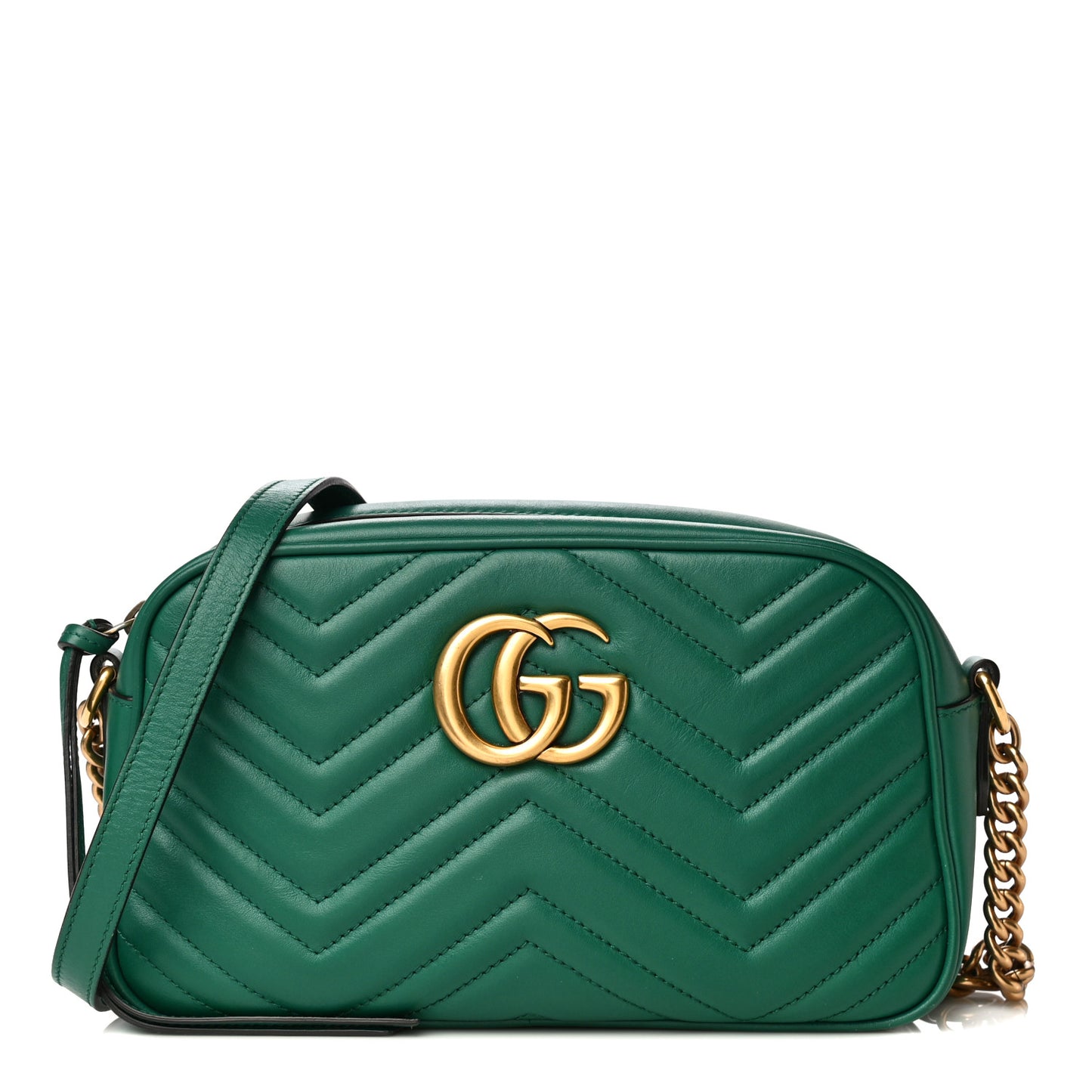 Calfskin Matelasse Small GG Marmont Chain Shoulder Bag Emerald Green