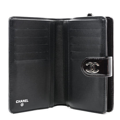 Chanel Patent Camellia Embossed Zipped Pocket Wallet Black 5 of 9