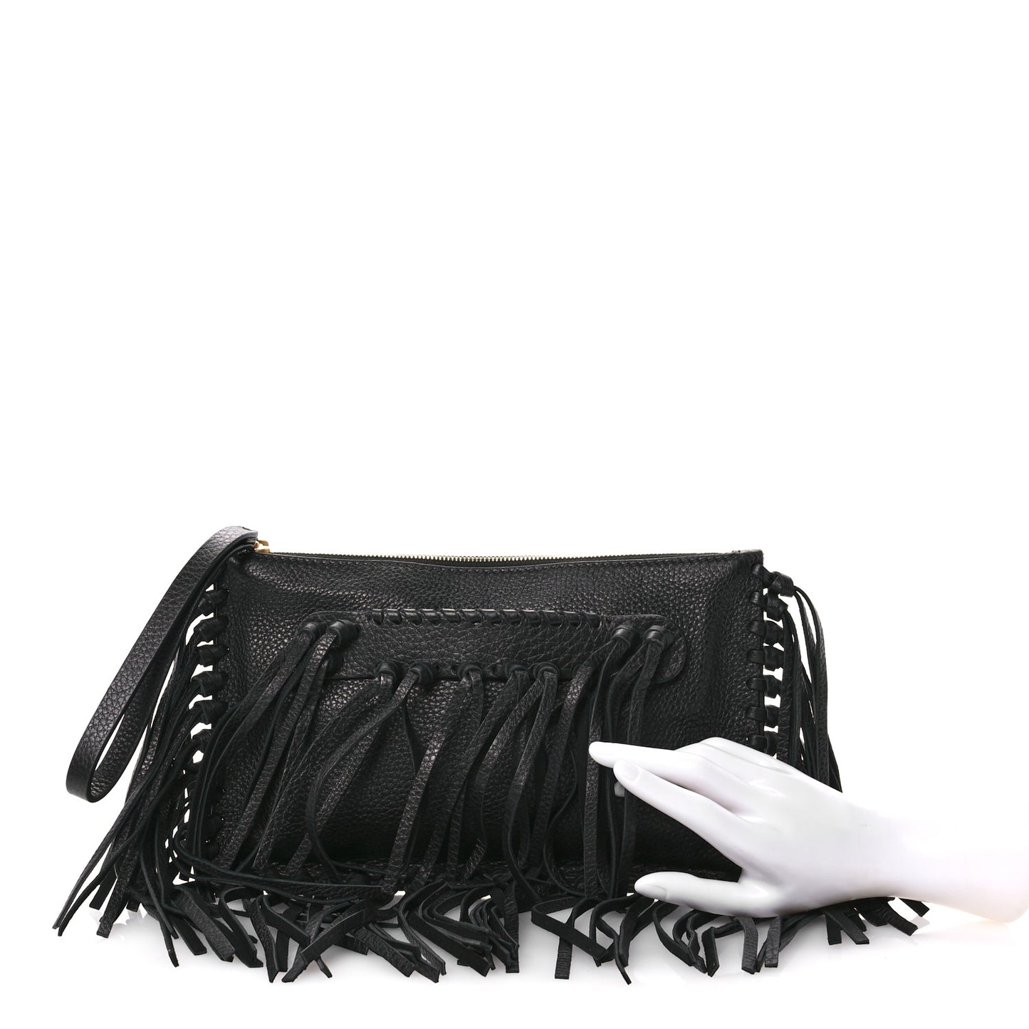 Pebbled Calfskin Crockee Small Wristlet Clutch Black