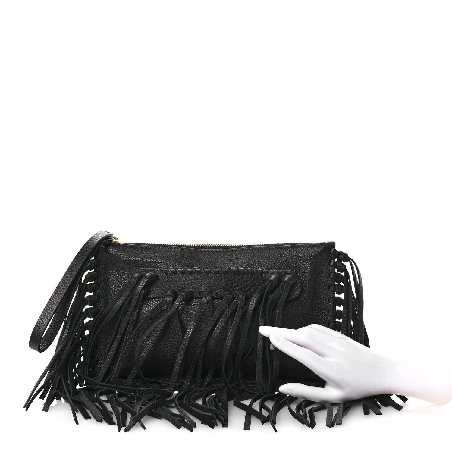 Valentino Garavani Pebbled Calfskin Crockee Small Wristlet Clutch Black 2 of 10