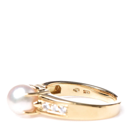 Mikimoto 18K Yellow Gold Diamond Akoya Pearl 7.5mm Ring 54 6.75 5 of 5
