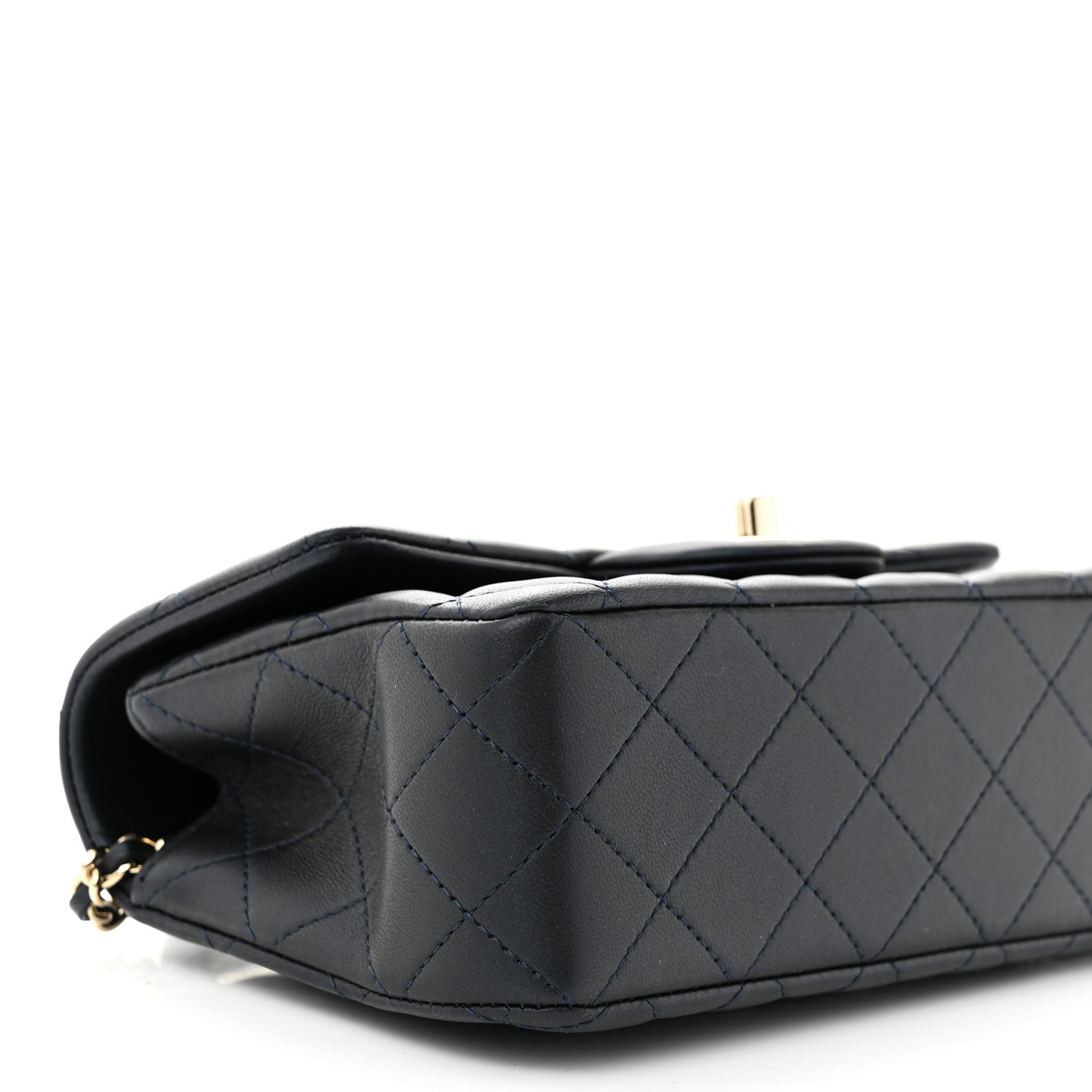 Lambskin Quilted Mini Top Handle Rectangular Flap Navy Blue