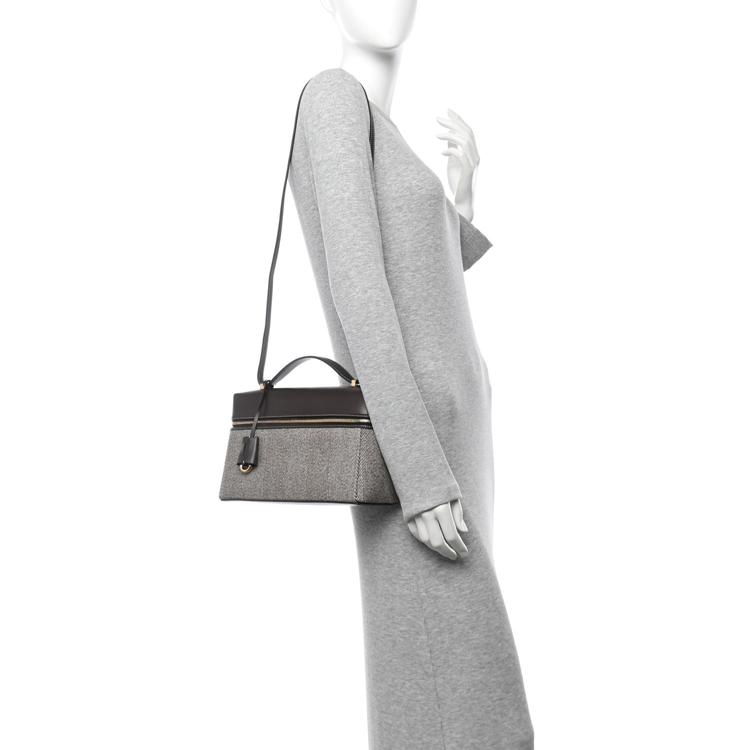 Loro Piana Calfskin Merino Wool Extra Bag L27 Natural Brown Dark Chocolate Licorice Sun Gold 2 of 9