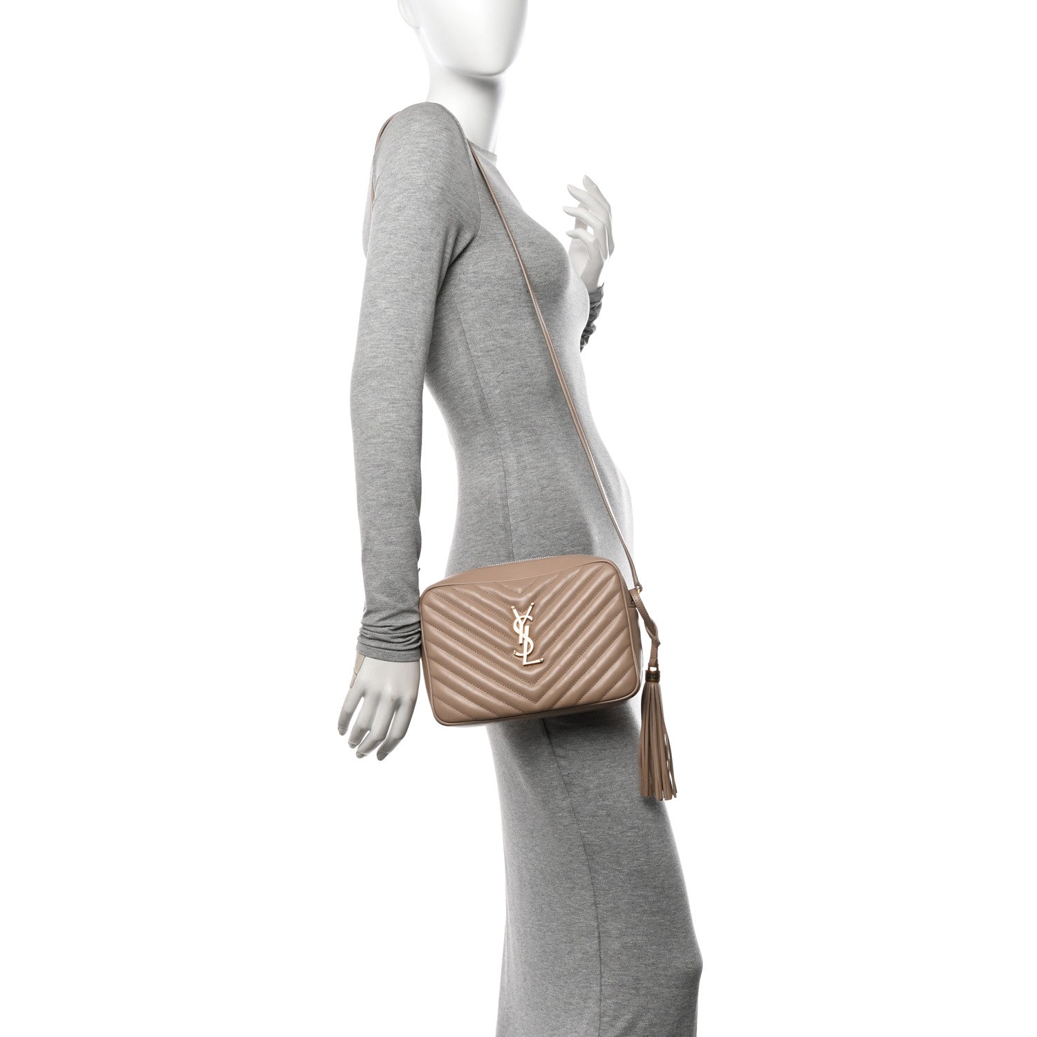 Saint Laurent Calfskin Matelasse Monogram Lou Camera Bag Dark Beige 2 of 13