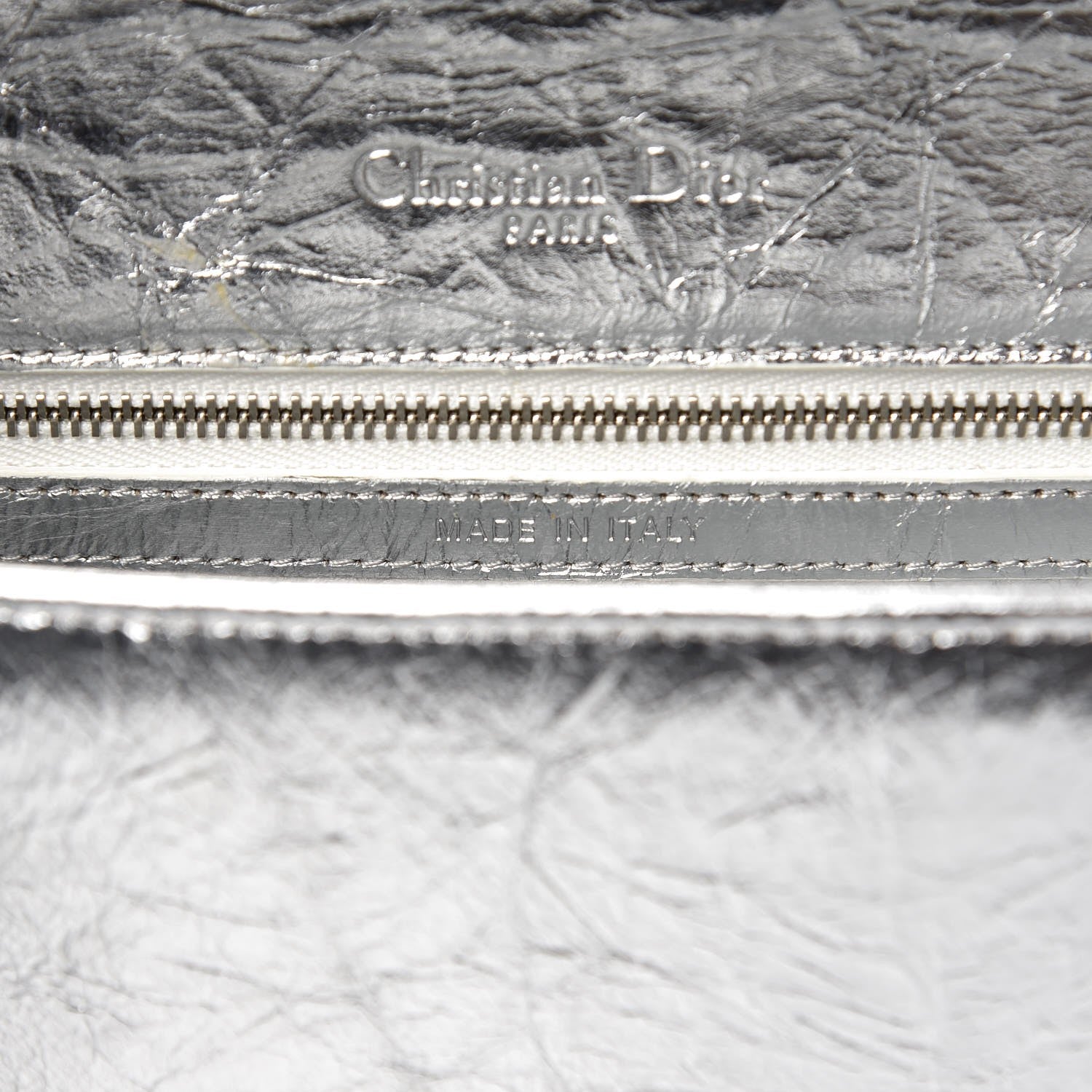 Christian Dior Metallic Crinkled Lambskin Medium Diorama Flap Bag Silver 7 of 13