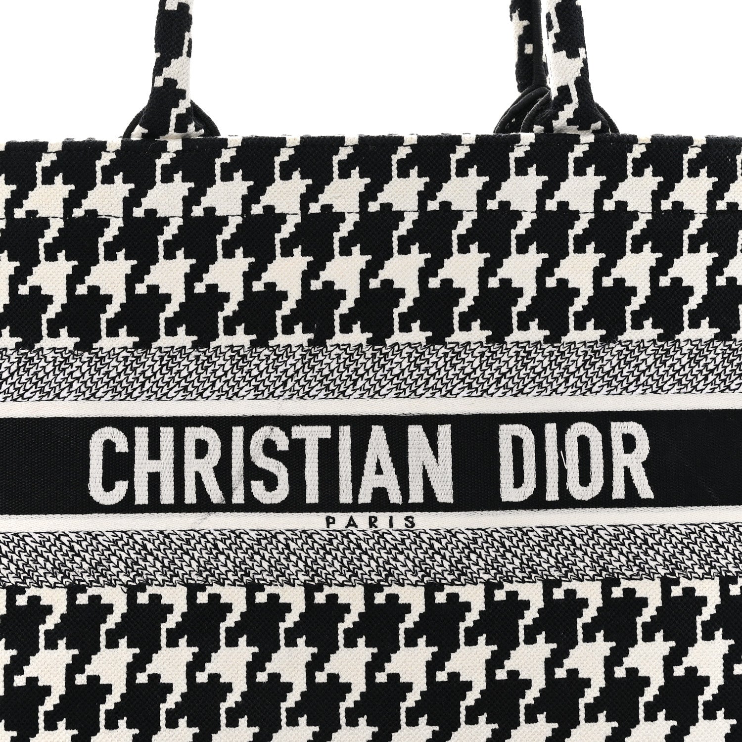 Christian Dior CHRISTIAN DIOR Canvas Macro Houndstooth Embroidered Medium Book Tote Black White 8 of 13