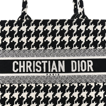 Christian Dior CHRISTIAN DIOR Canvas Macro Houndstooth Embroidered Medium Book Tote Black White 8 of 13