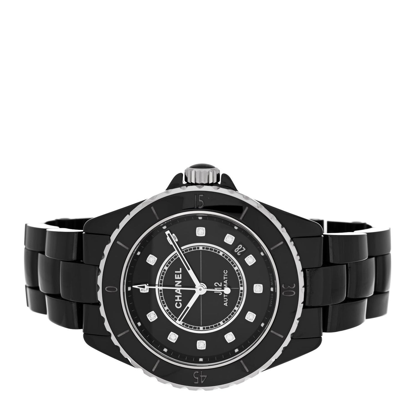 Stainless Steel Ceramic Diamond 38mm J12 Automatic Watch Black