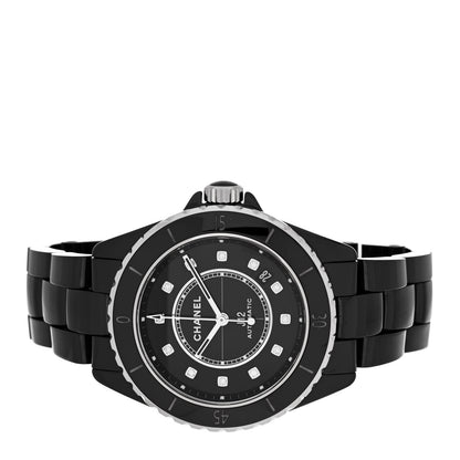 Chanel Stainless Steel Ceramic Diamond 38mm J12 Automatic Watch Black 2 of 4