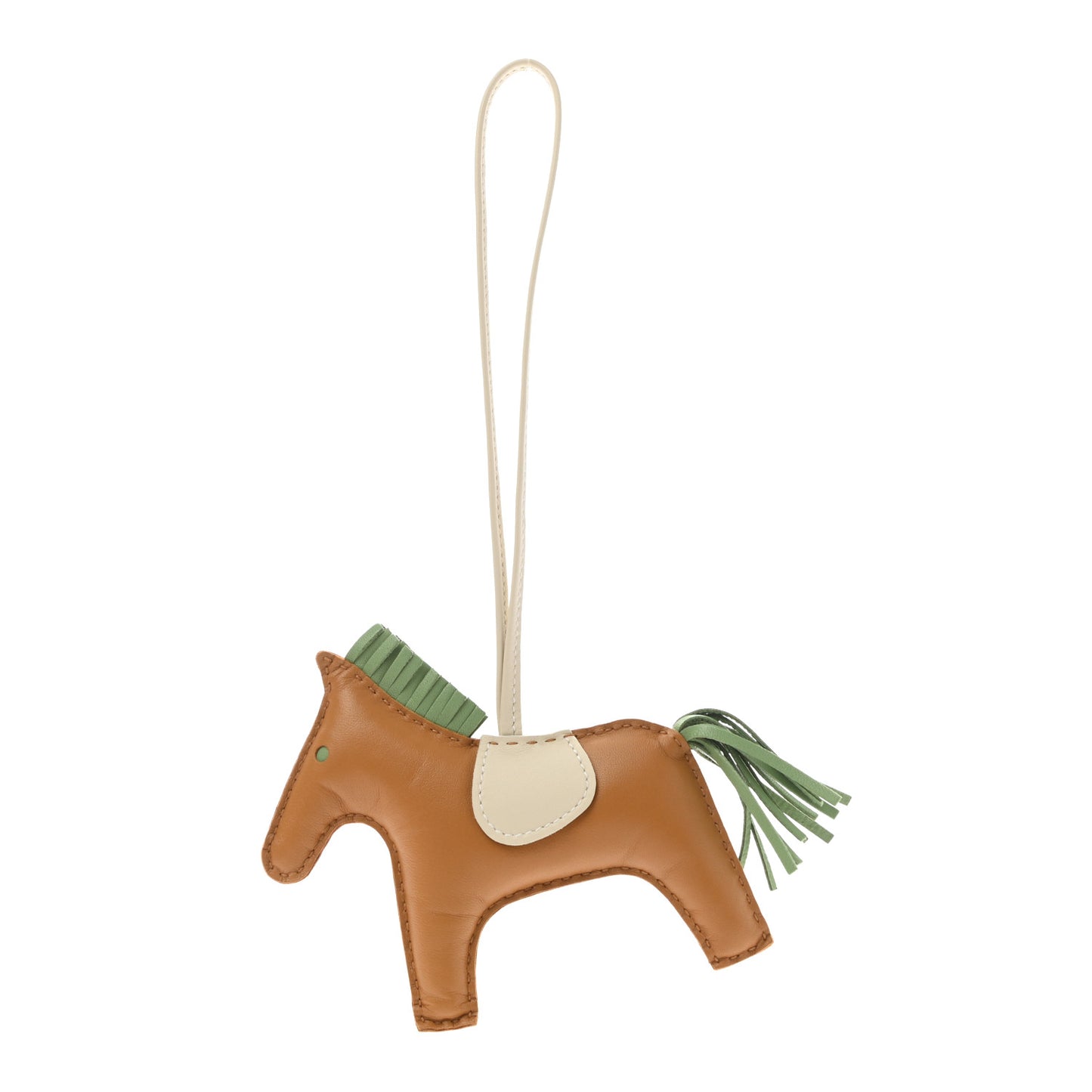 Milo Lambskin Grigri Rodeo Horse Bag Charm MM Sesame Vert Criquet Craie