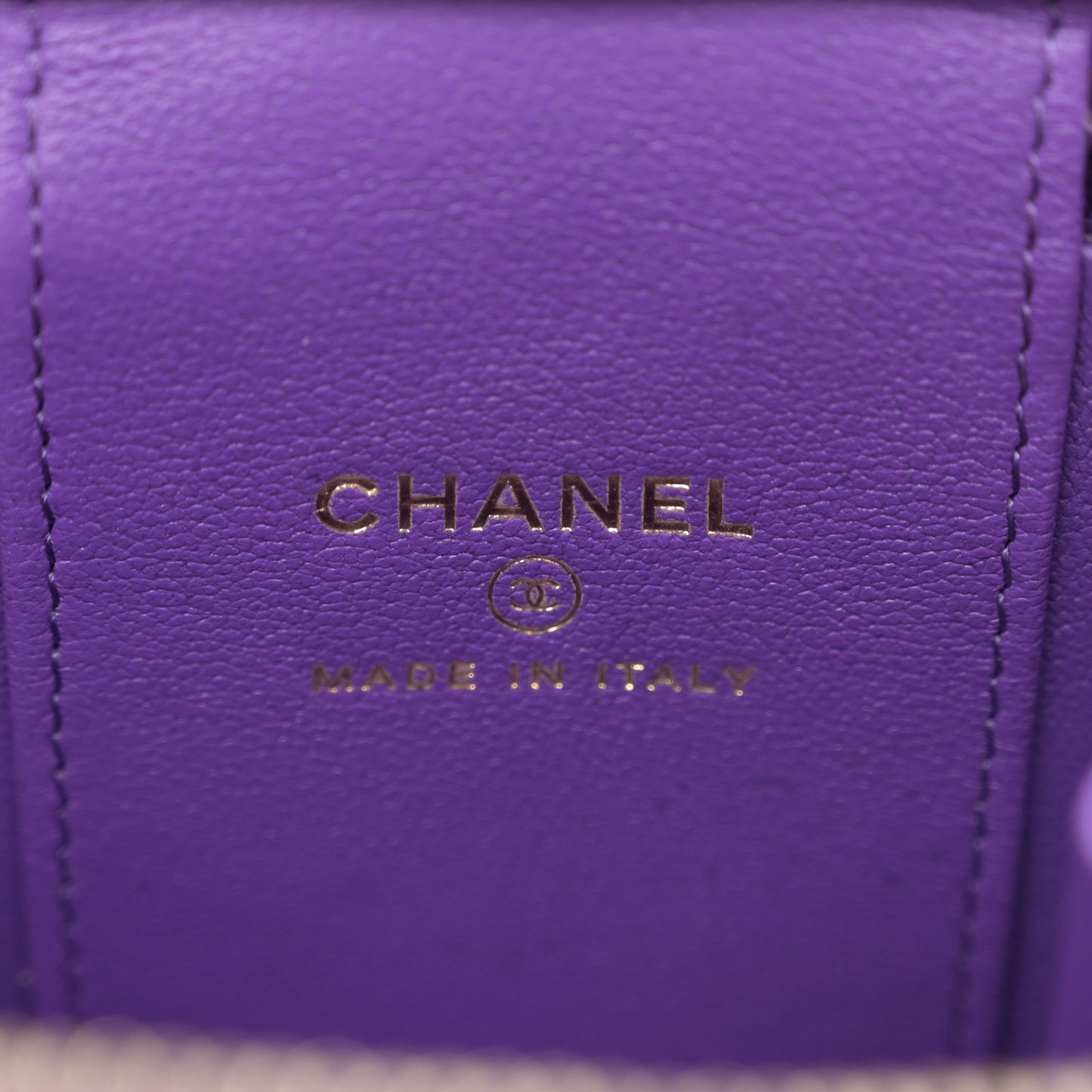 Lambskin Quilted Top Handle Mini Vanity Case With Chain Purple