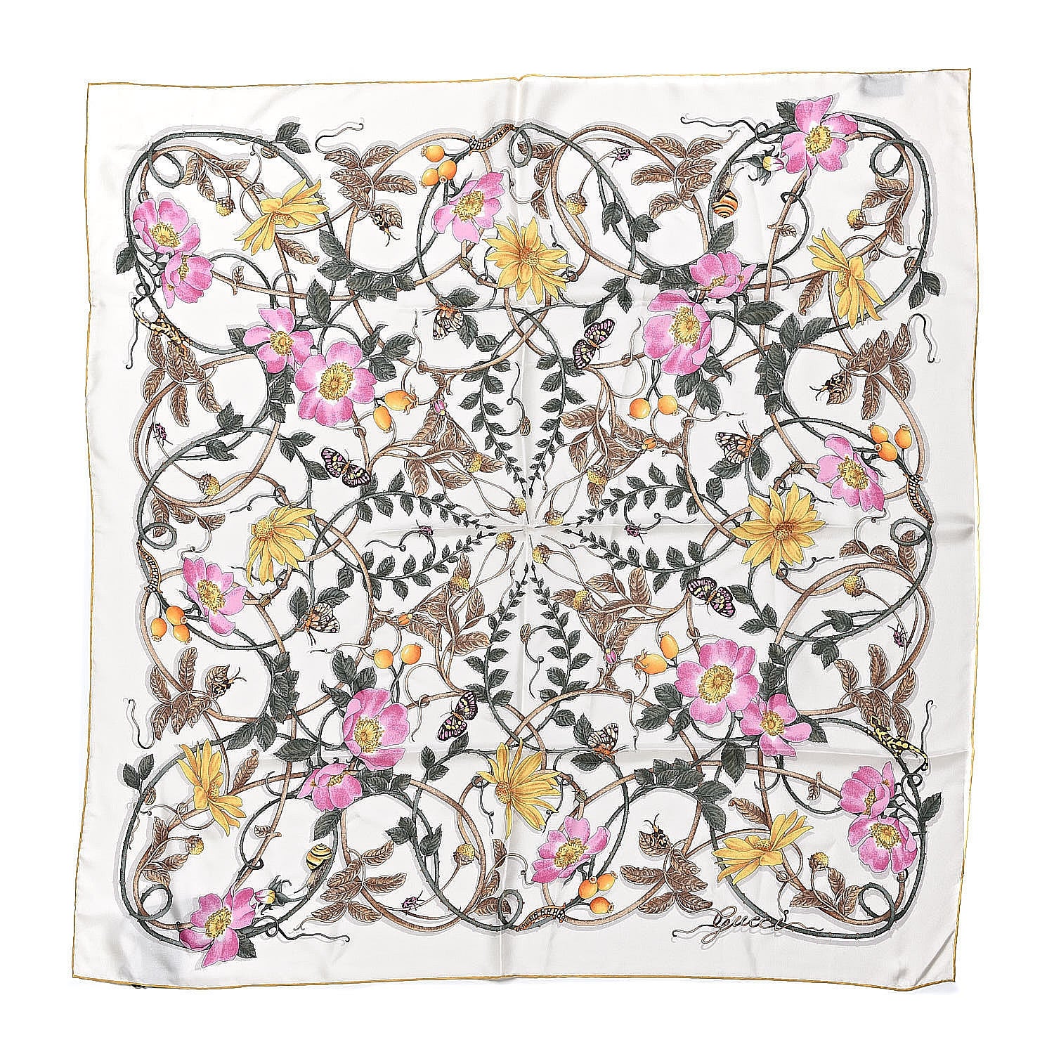 Gucci Silk Twill Flowerwebby Square Scarf White 1 of 4