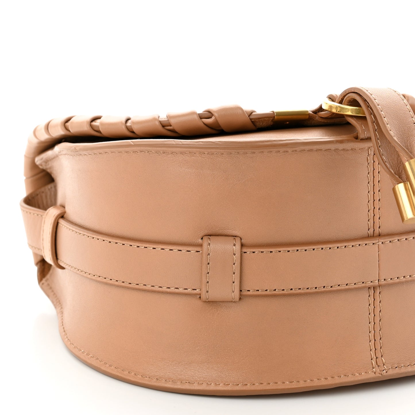 Calfskin Whipstitch Mini Marcie Round Crossbody Bag Light Tan