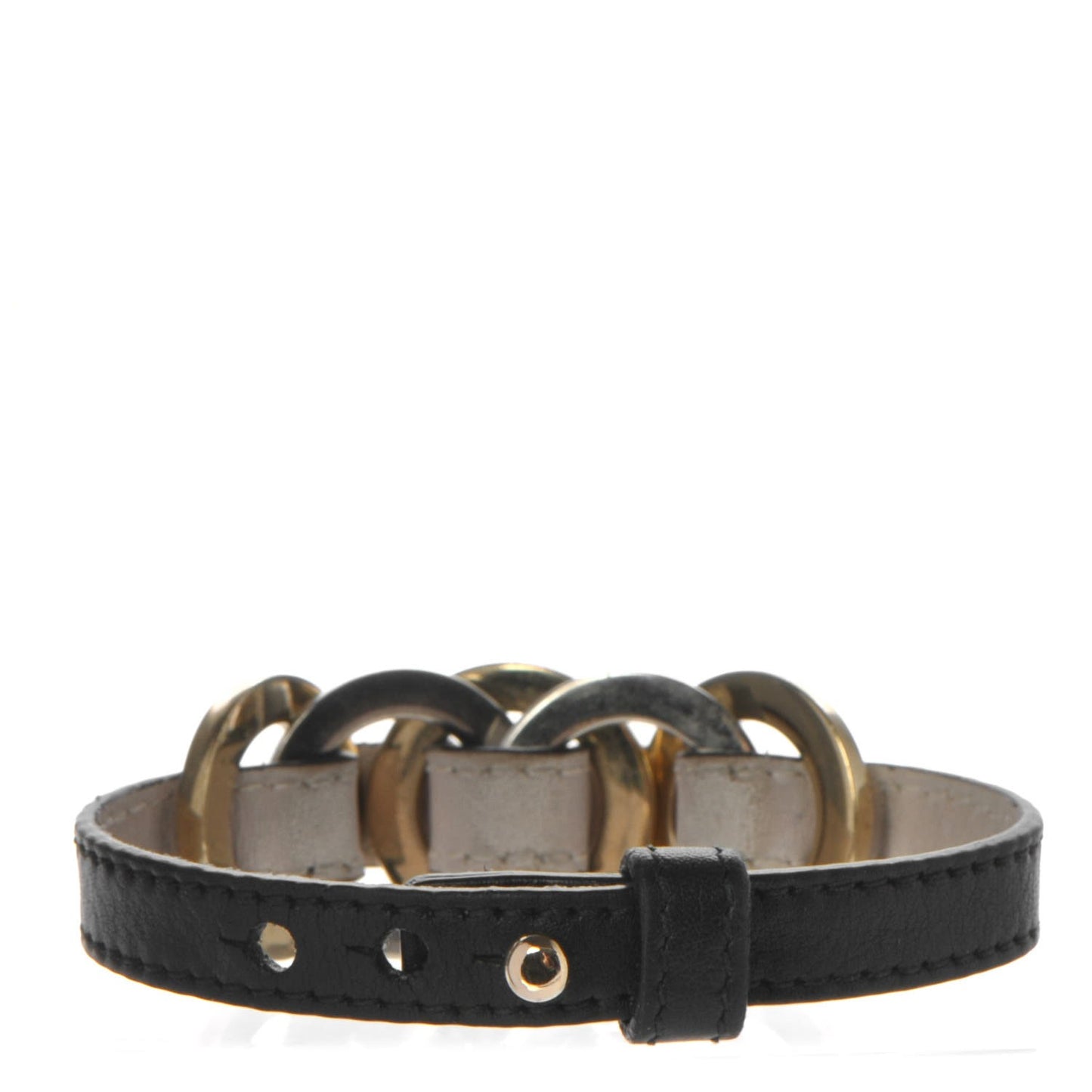 Calfskin Circular Panel Bracelet Black Gold Silver