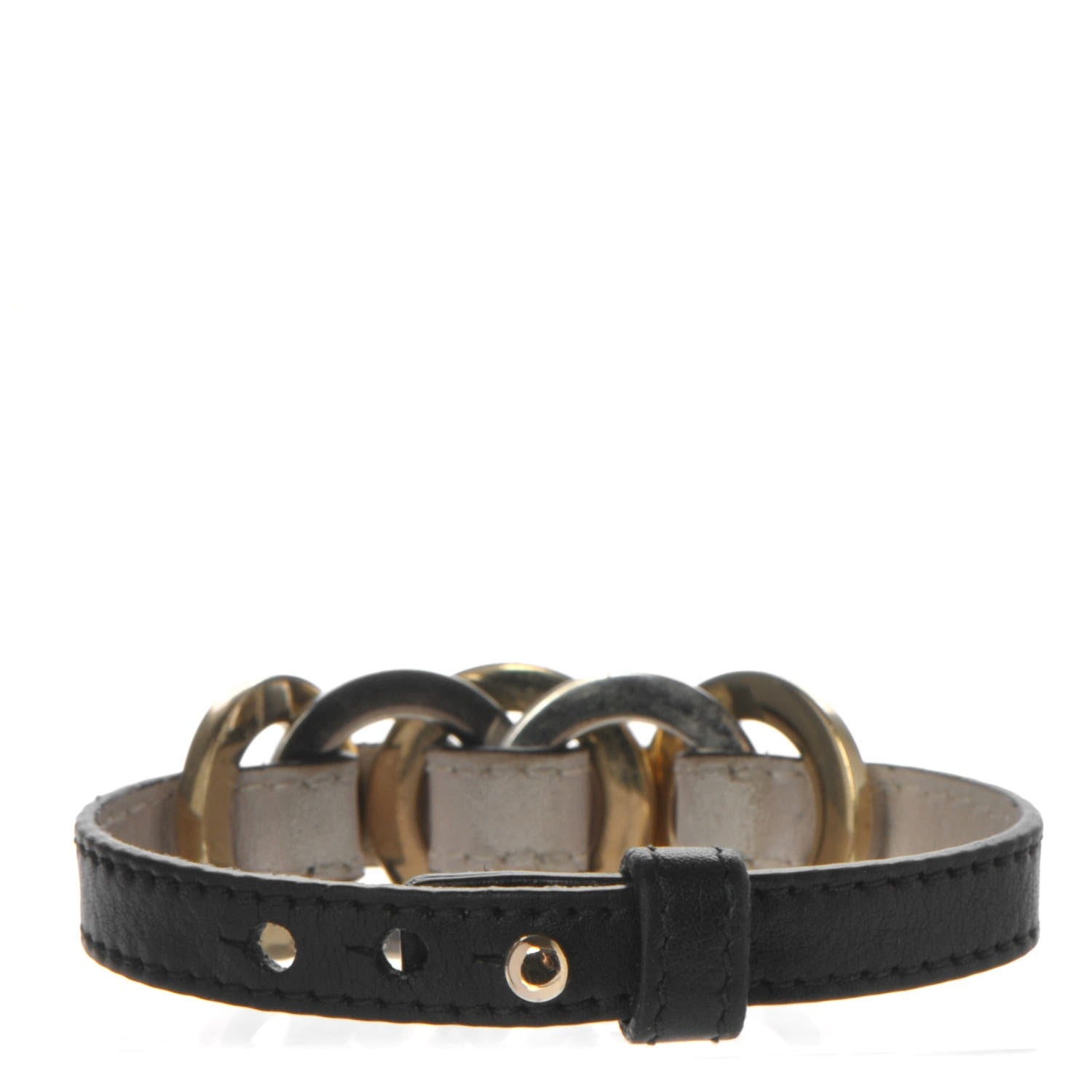 Bulgari Calfskin Circular Panel Bracelet Black Gold Silver 3 of 5