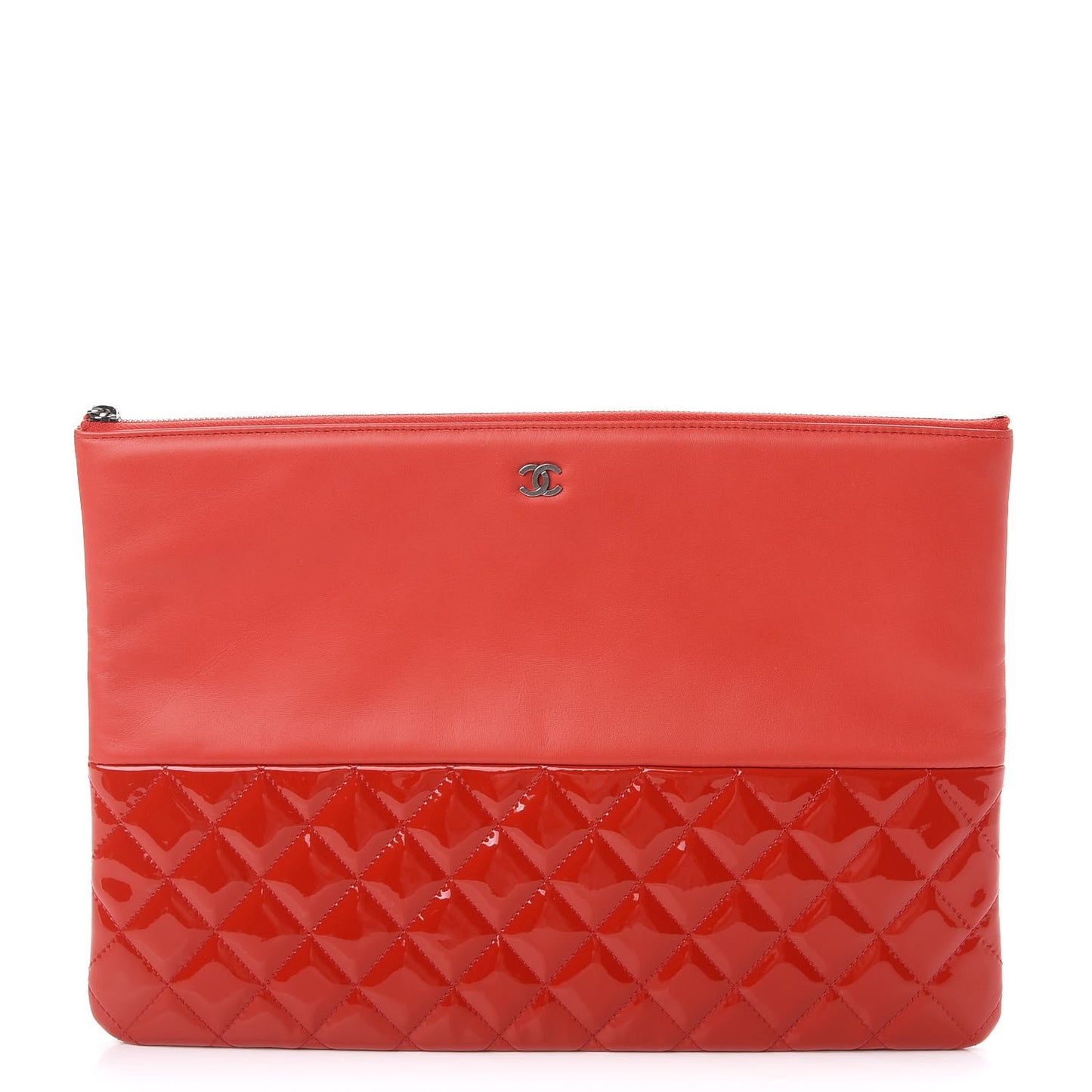 Lambskin Patent Quilted Large Cosmetic Case Red
